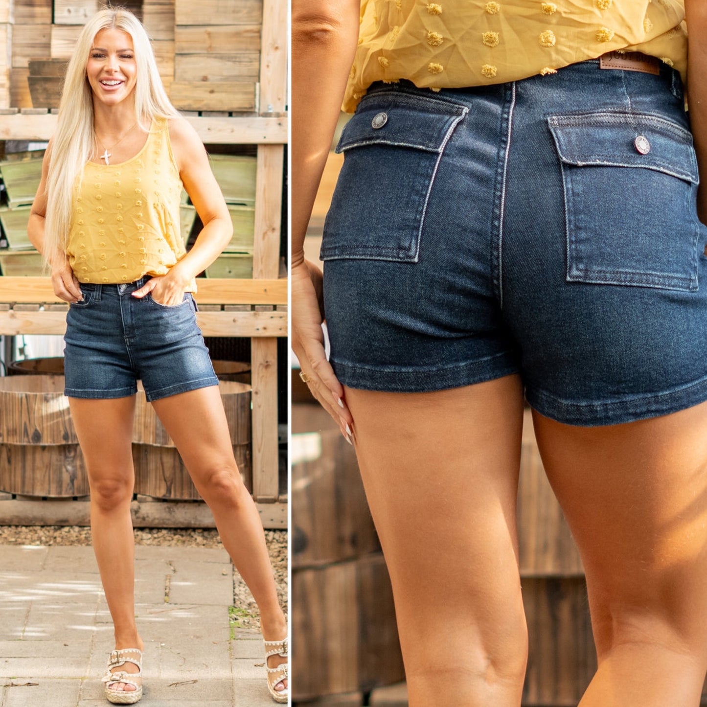 High Waist Back Flap Pocket Denim Shorts - Judy Blue
