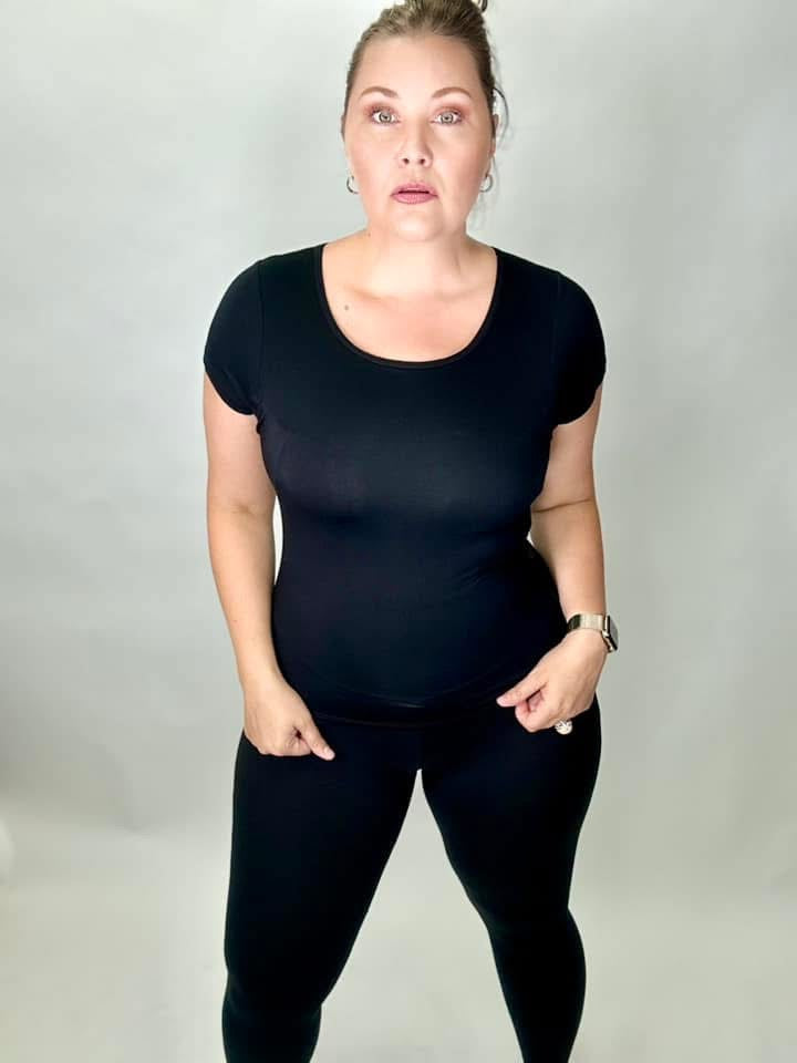 Round Neck Short Sleeve Tee with Built In Bra