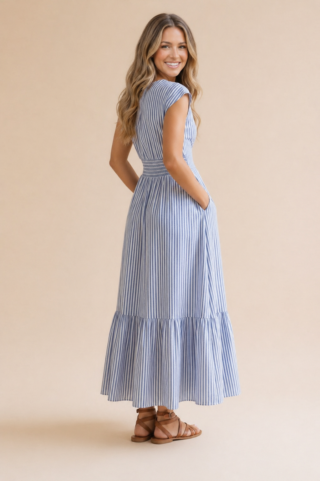 Sunny Days Striped Midi Dress in Blue