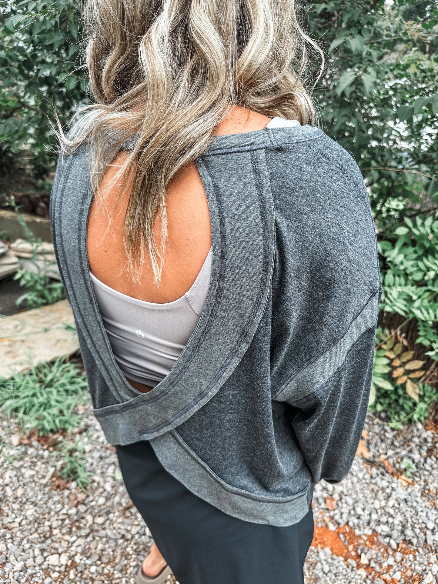 PREORDER: OPEN BACK Active Pullover in Gray // ships in 1-2 weeks