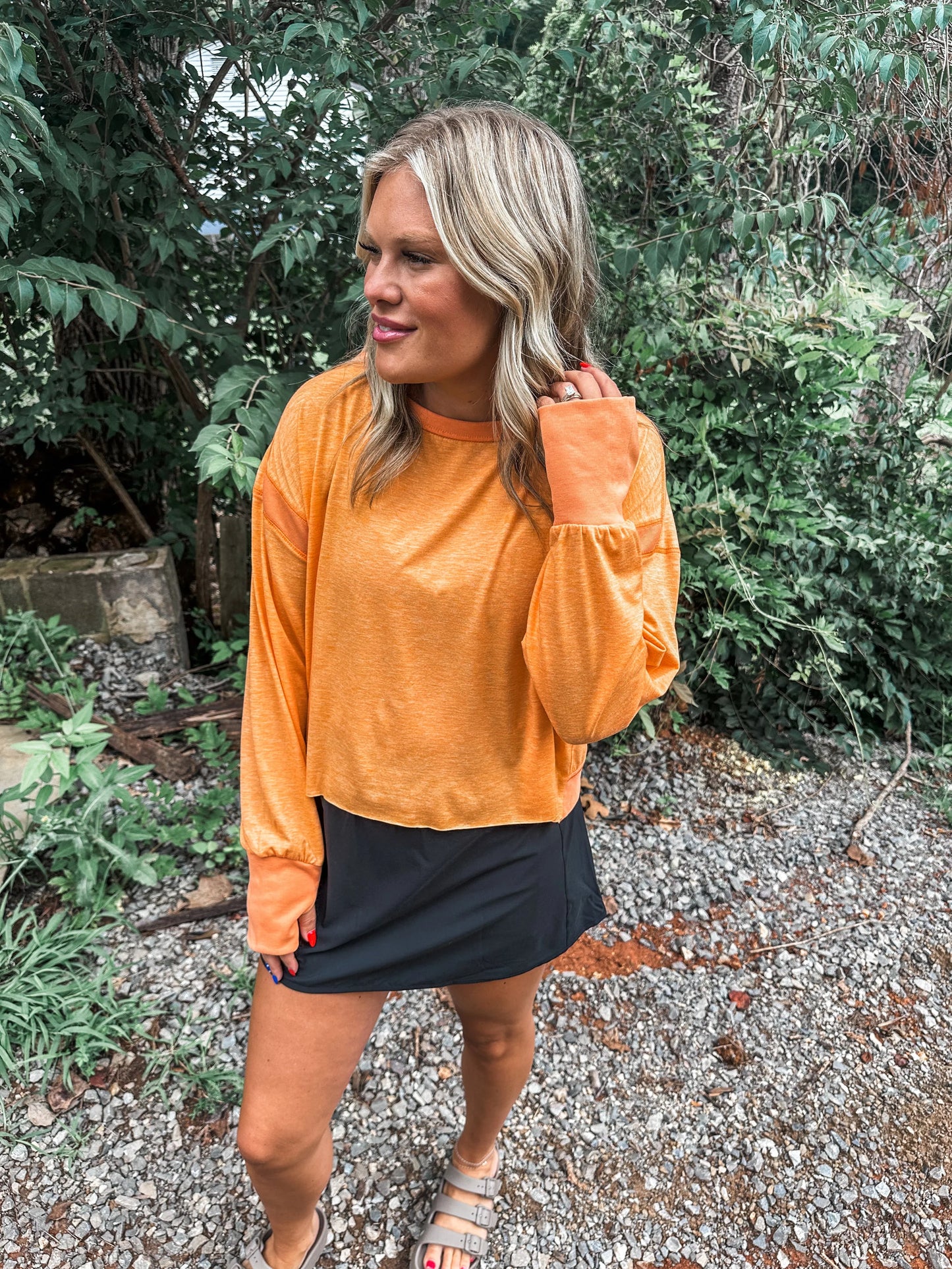 PREORDER: OPEN BACK Active Pullover in Orange // ships in 1-2 weeks