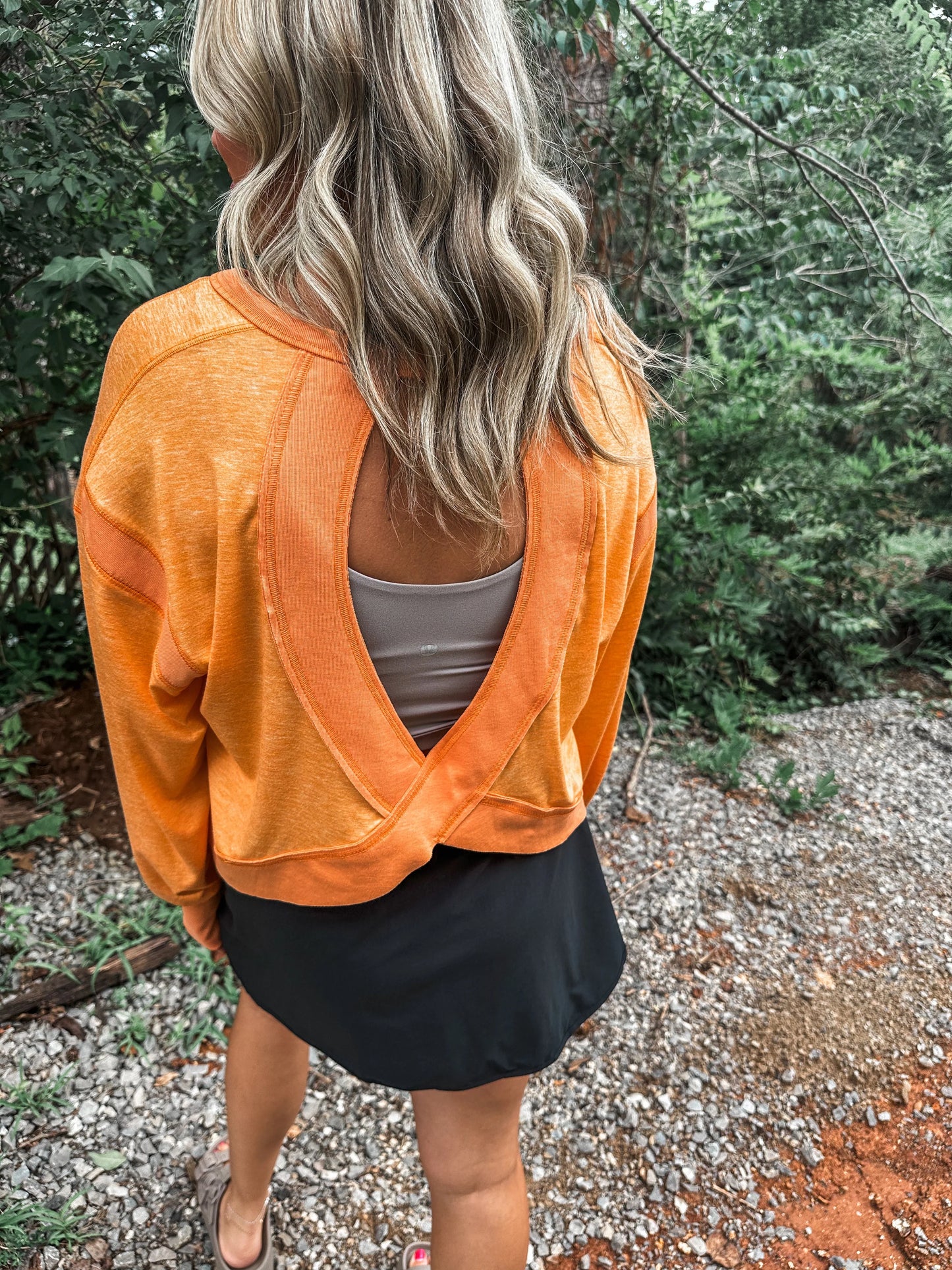 PREORDER: OPEN BACK Active Pullover in Orange // ships in 1-2 weeks