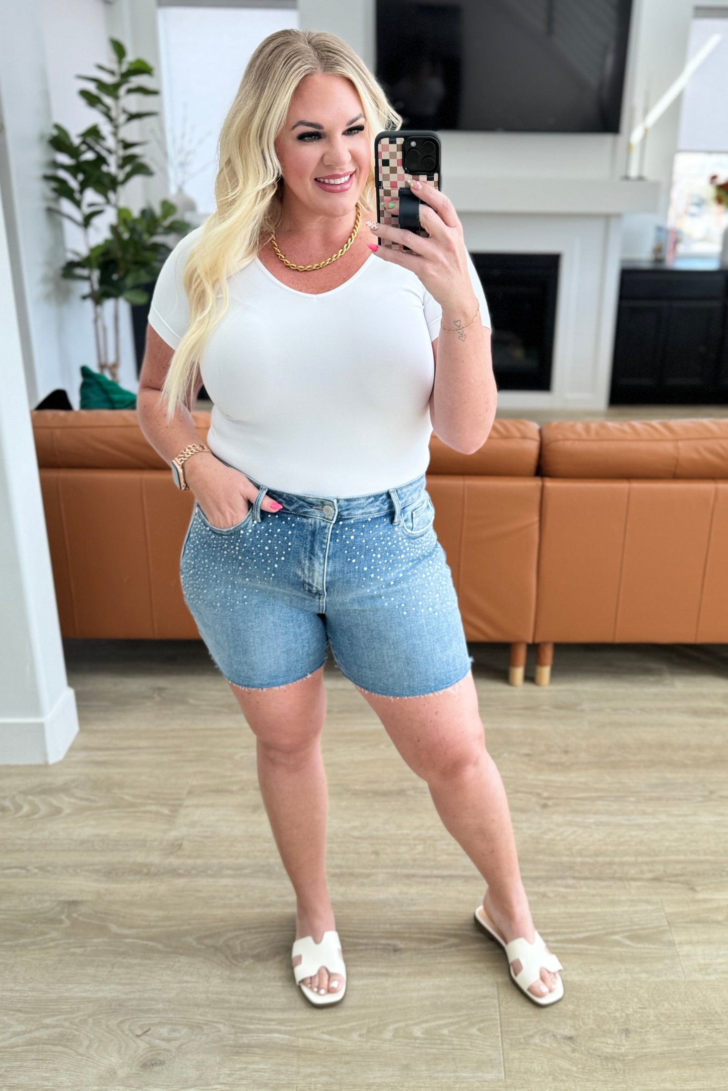 High Rise Rhinestone Cutoff Shorts - Judy Blue