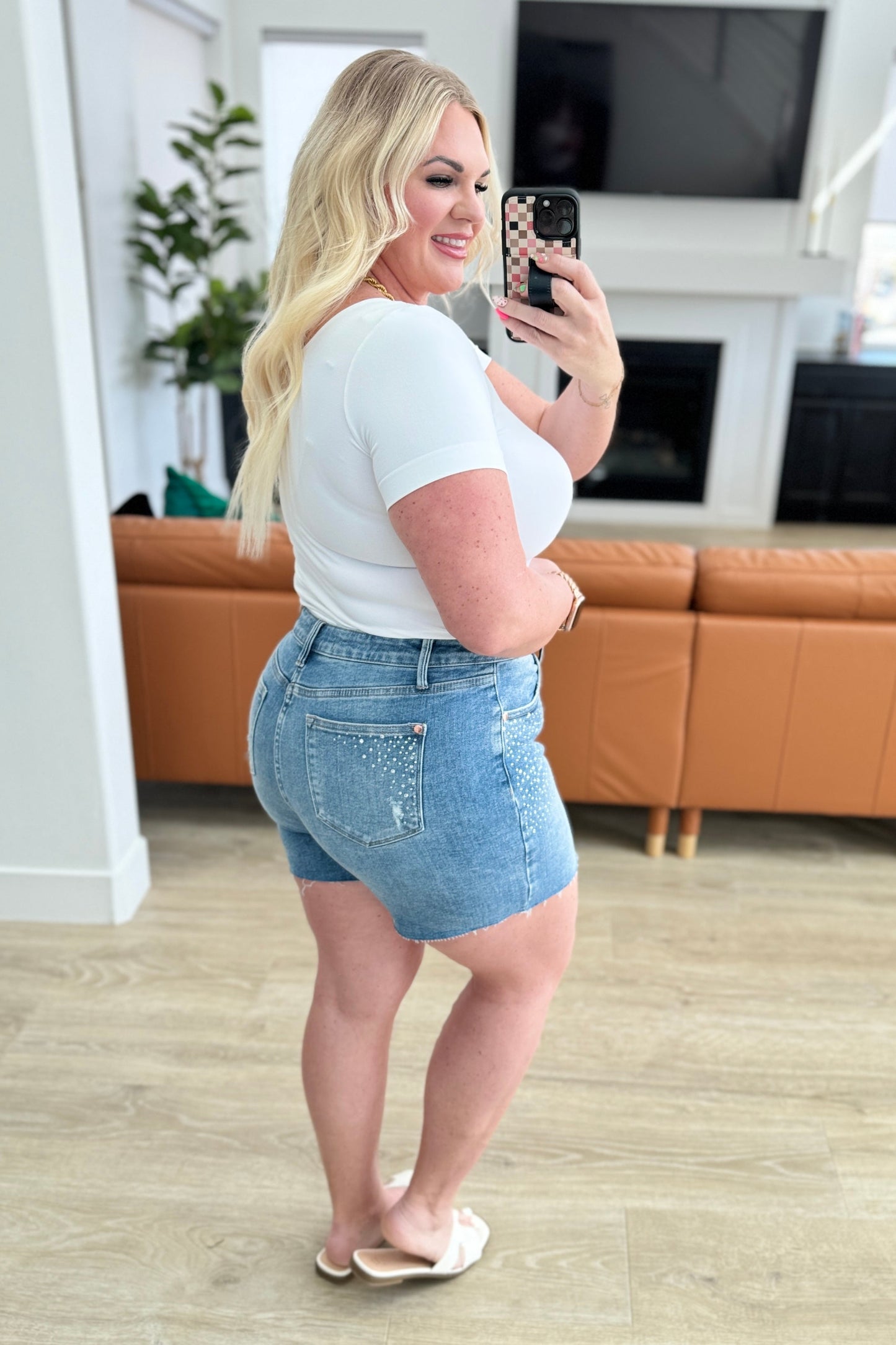 High Rise Rhinestone Cutoff Shorts - Judy Blue