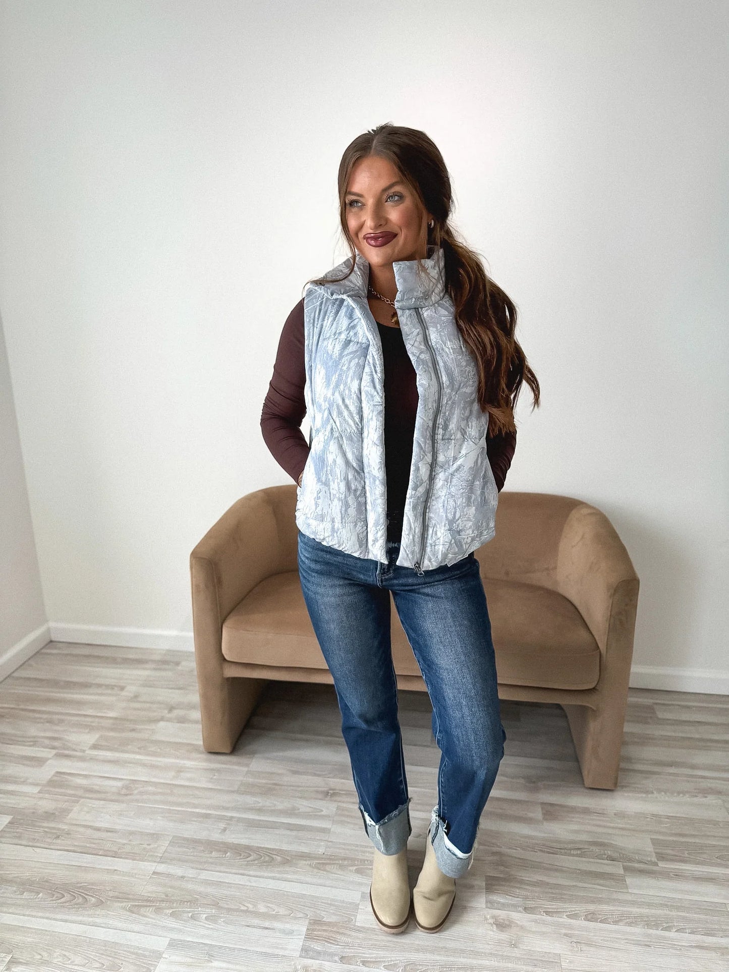 PREORDER: Puffer Vest in Silver Skies Camo // eta November - December
