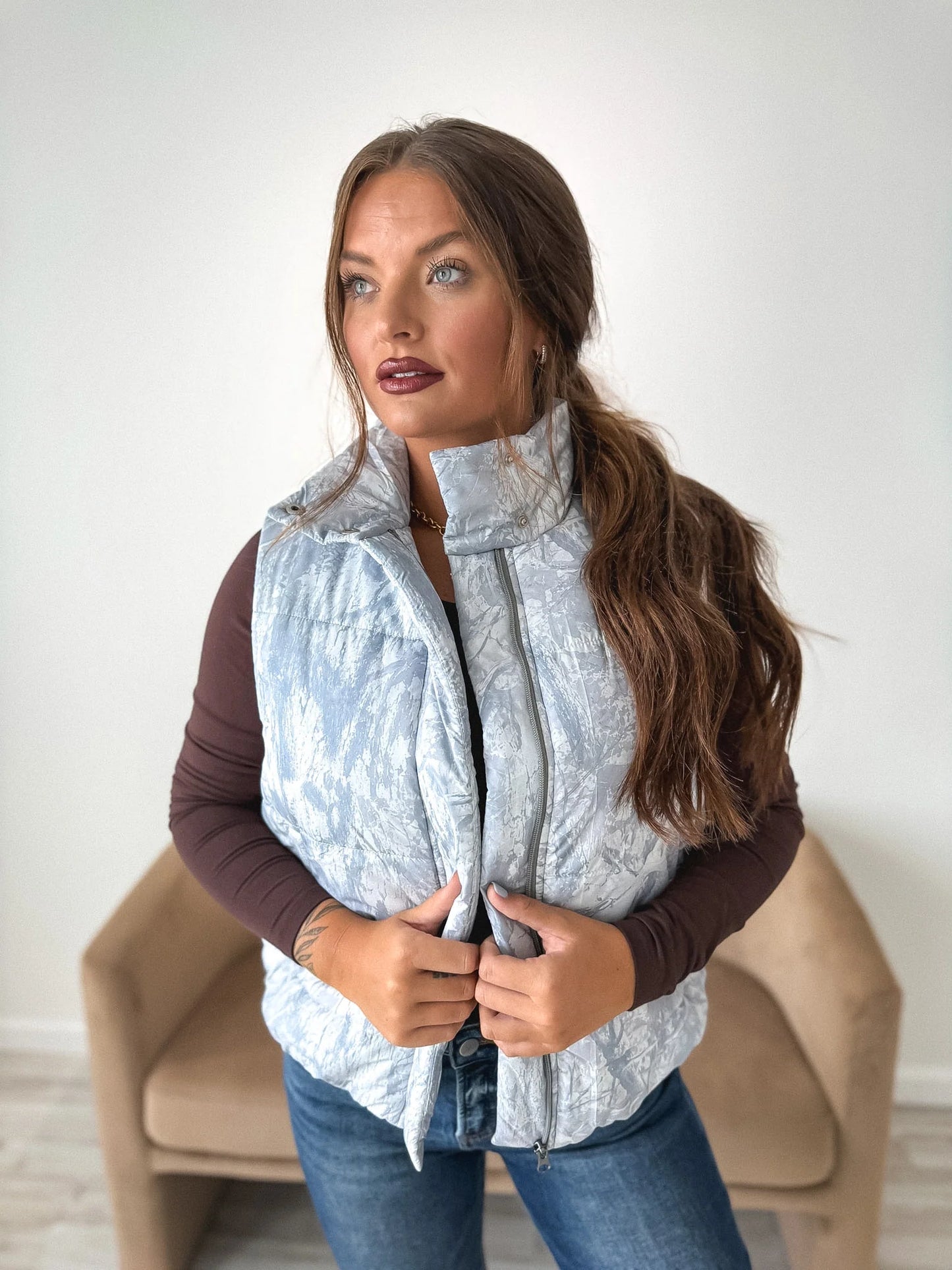PREORDER: Puffer Vest in Silver Skies Camo // eta November - December