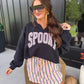 PREORDER // SPOOKY Stripes SPLIT NECK Graphic Crewneck on Black // ships in 2-3 weeks