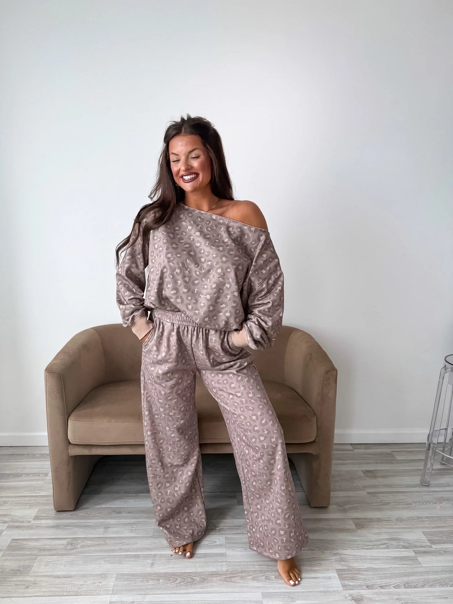 PREORDER: Off Shoulder Slouchy Pullover in Toasted Toffee Leopard // eta Nov - early Dec