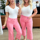 Lisa High Rise Control Top Wide Leg Crop Jeans in Pink - Judy Blue
