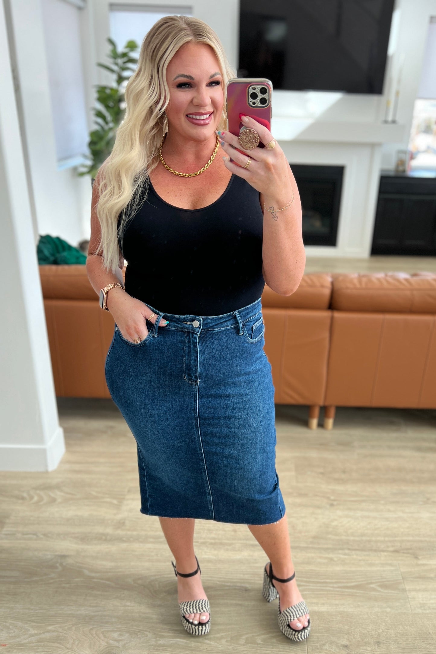 High Rise Denim Midi Skirt - Judy Blue