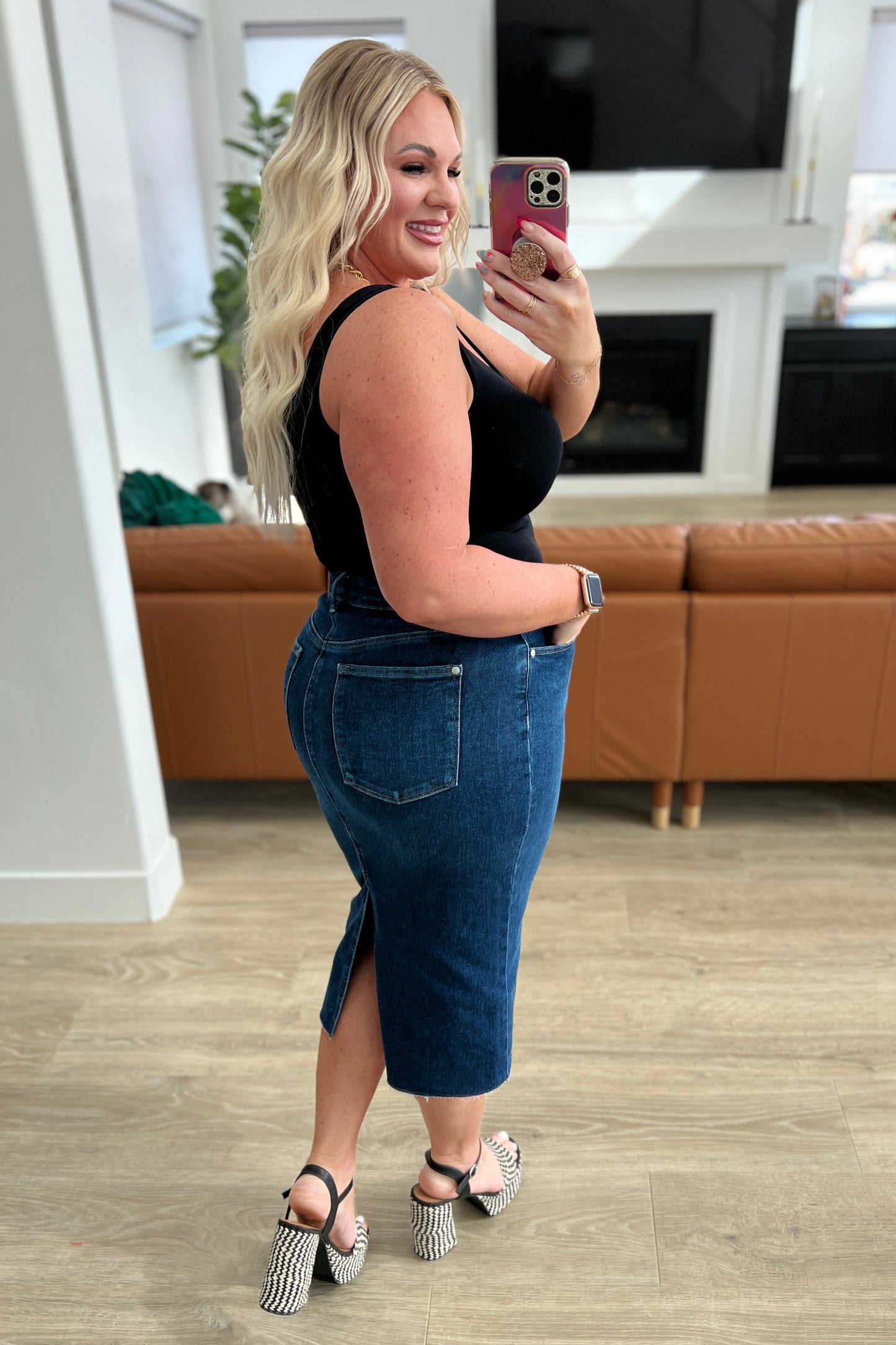 High Rise Denim Midi Skirt - Judy Blue