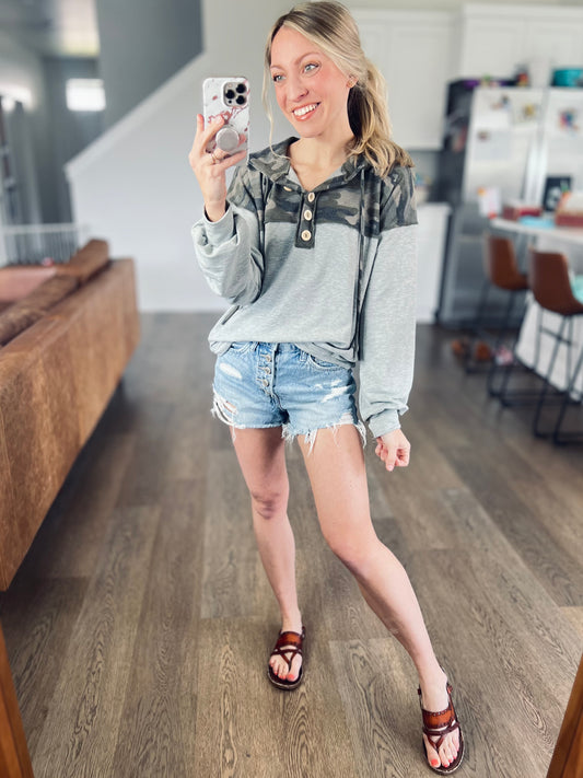 Camo Button Hoodie