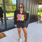 PREORDER // BOO Striped SPLIT NECK Graphic Crewneck on Black // ships in 2-3 weeks