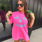 PREORDER:Checkered Pumpkin Face Graphic Tee on Neon Pink // Closes 8/7