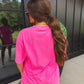 PREORDER:Checkered Pumpkin Face Graphic Tee on Neon Pink // Closes 8/7
