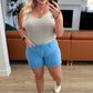 Mid Rise Shield Pocket Cutoff Shorts in Sky Blue - Judy Blue