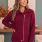 On Set Zip-Up Ribbed Sweater Jacket in Cranberry