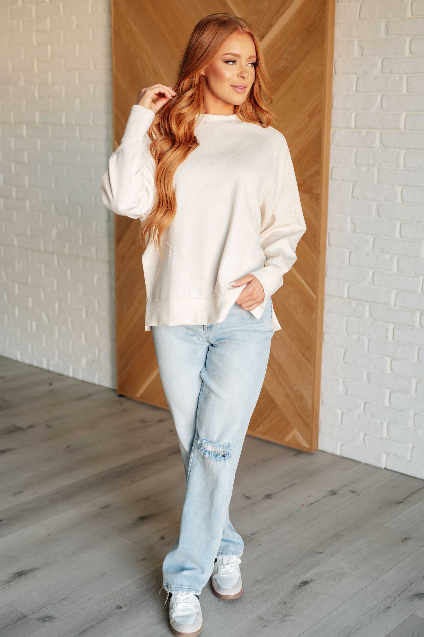 Must Be Relaxed Scuba Pullover in Beige