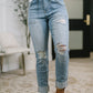 High Rise Patch Pocket Distressed Boyfriend Jeans - Judy Blue