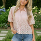 Pretty in Pink Floral Embroidered Button Down Top
