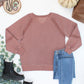 Lace Accent Vintage Wash Pullover - Brown
