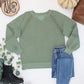 Lace Accent Vintage Wash Pullover - Olive
