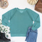 Lace Accent Vintage Wash Pullover - Teal