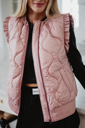 PREORDER: Blush Metallic Quilted Vest // eta to us Sept