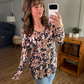 Long Sleeve Sarah Ruffle Top - Navy Autumn Petals