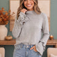Ruffle Sleeve Cozy Knit Top in Heather Grey