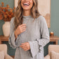 Ruffle Sleeve Cozy Knit Top in Heather Grey