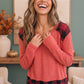 Plaid Patch Pullover in Coral