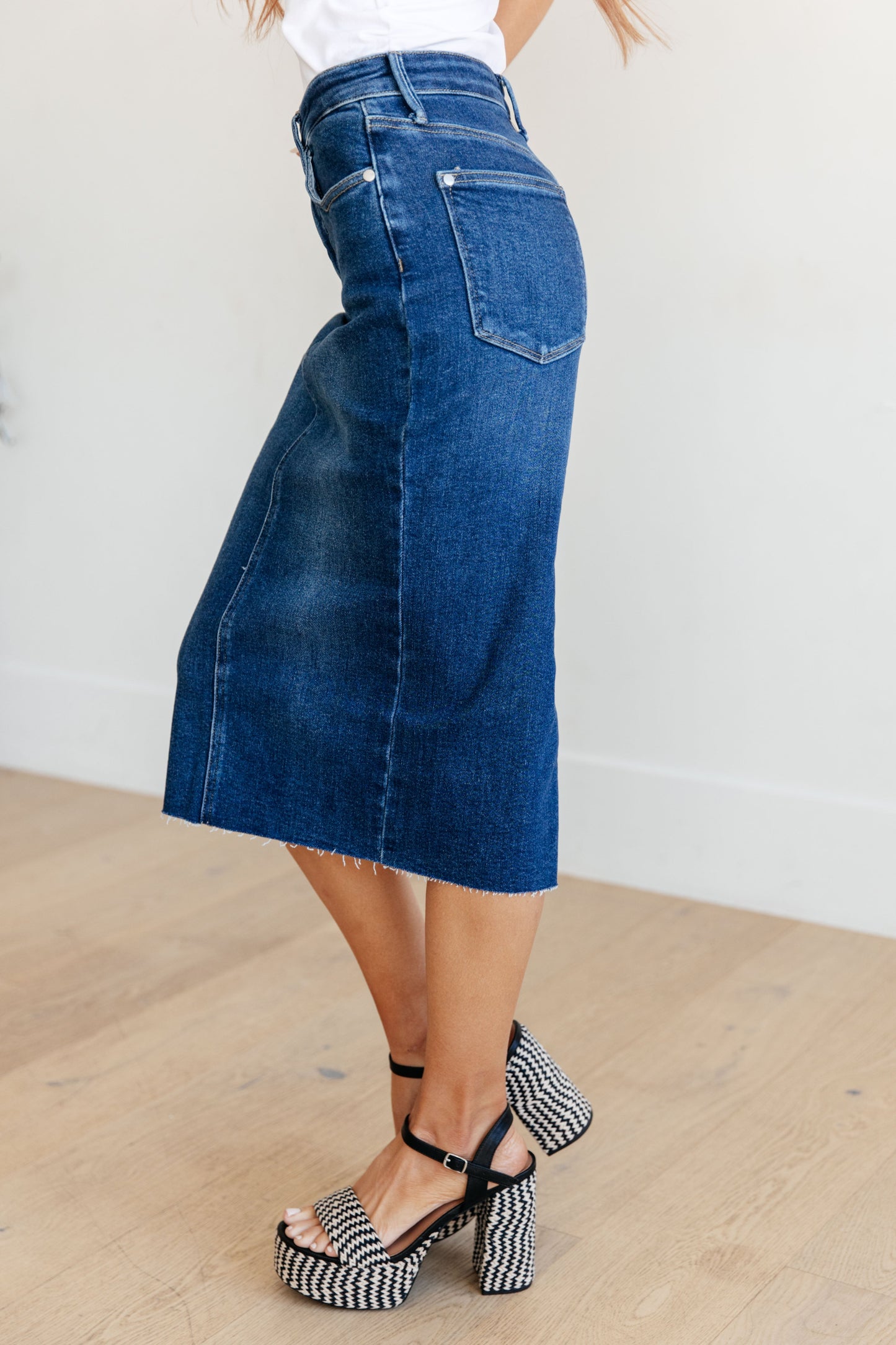 High Rise Denim Midi Skirt - Judy Blue
