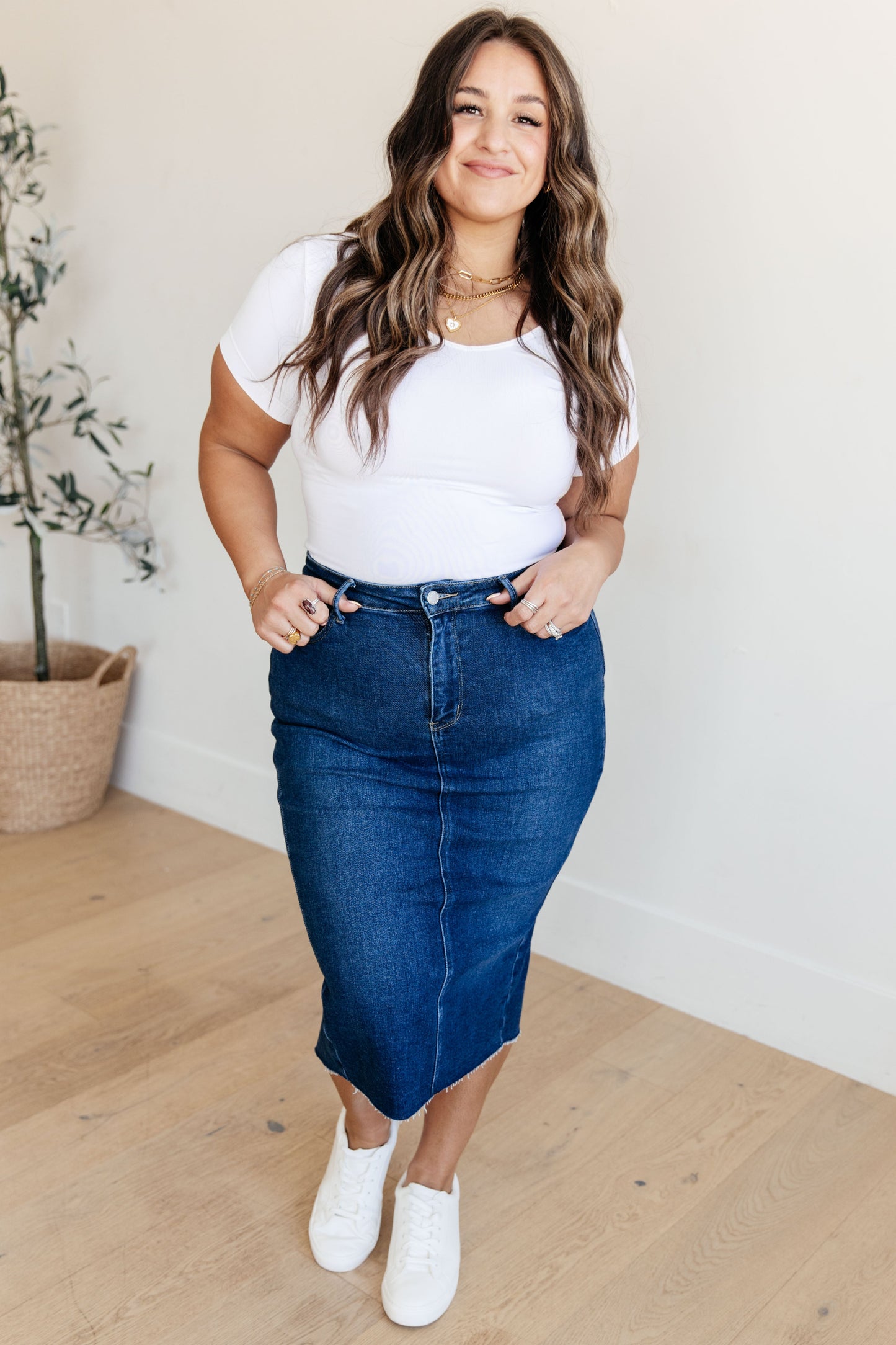 High Rise Denim Midi Skirt - Judy Blue