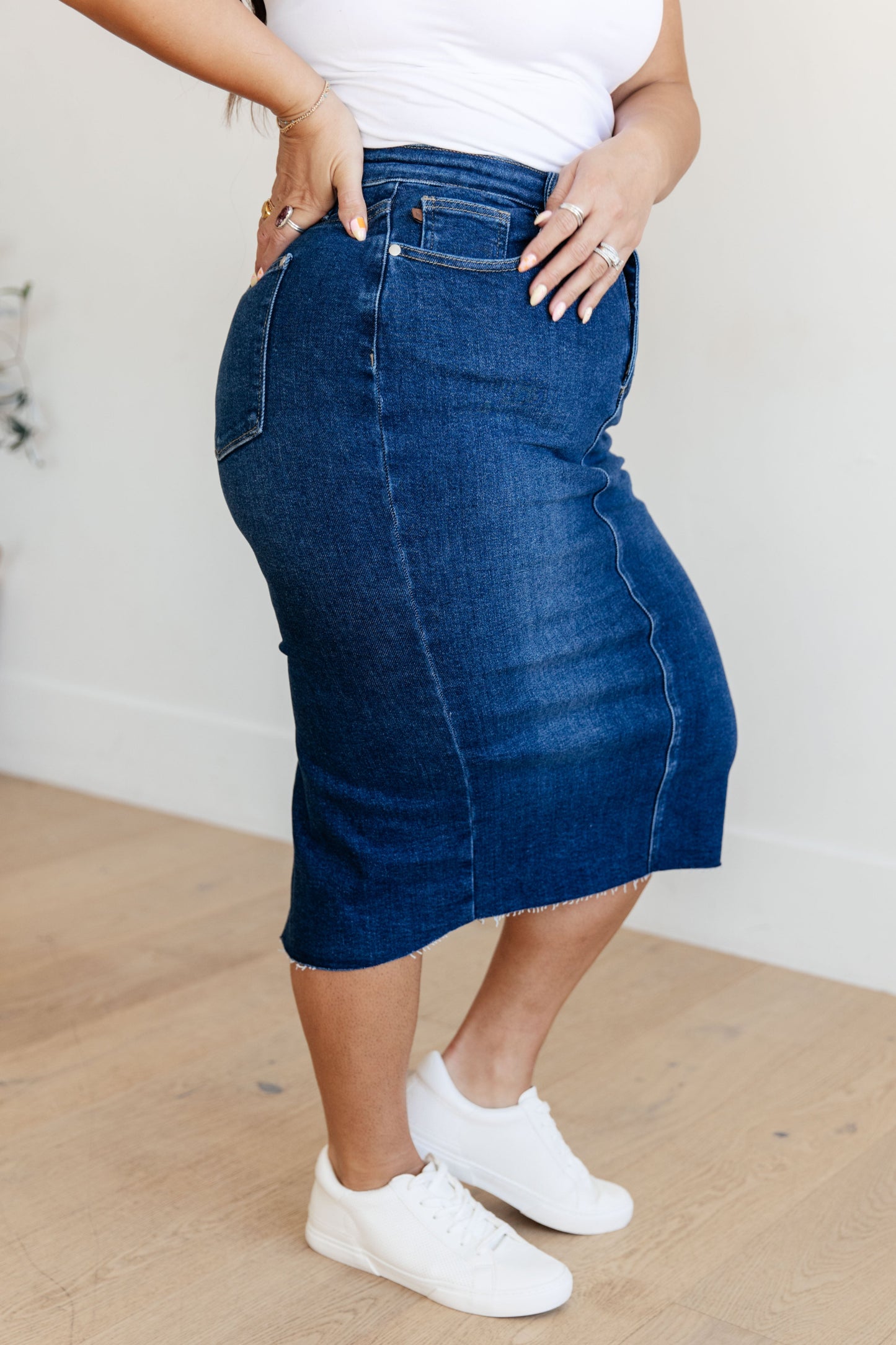 High Rise Denim Midi Skirt - Judy Blue