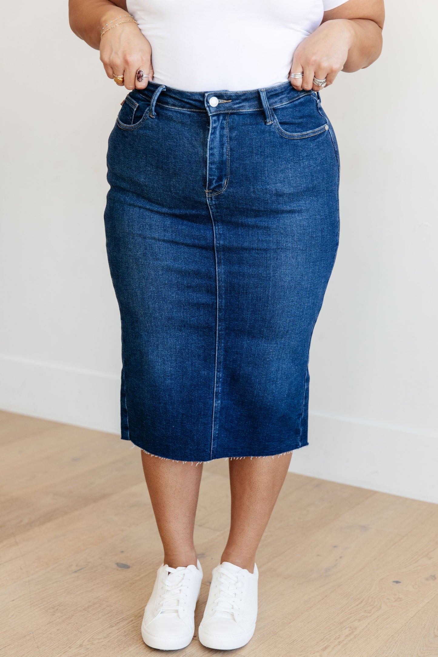High Rise Denim Midi Skirt - Judy Blue