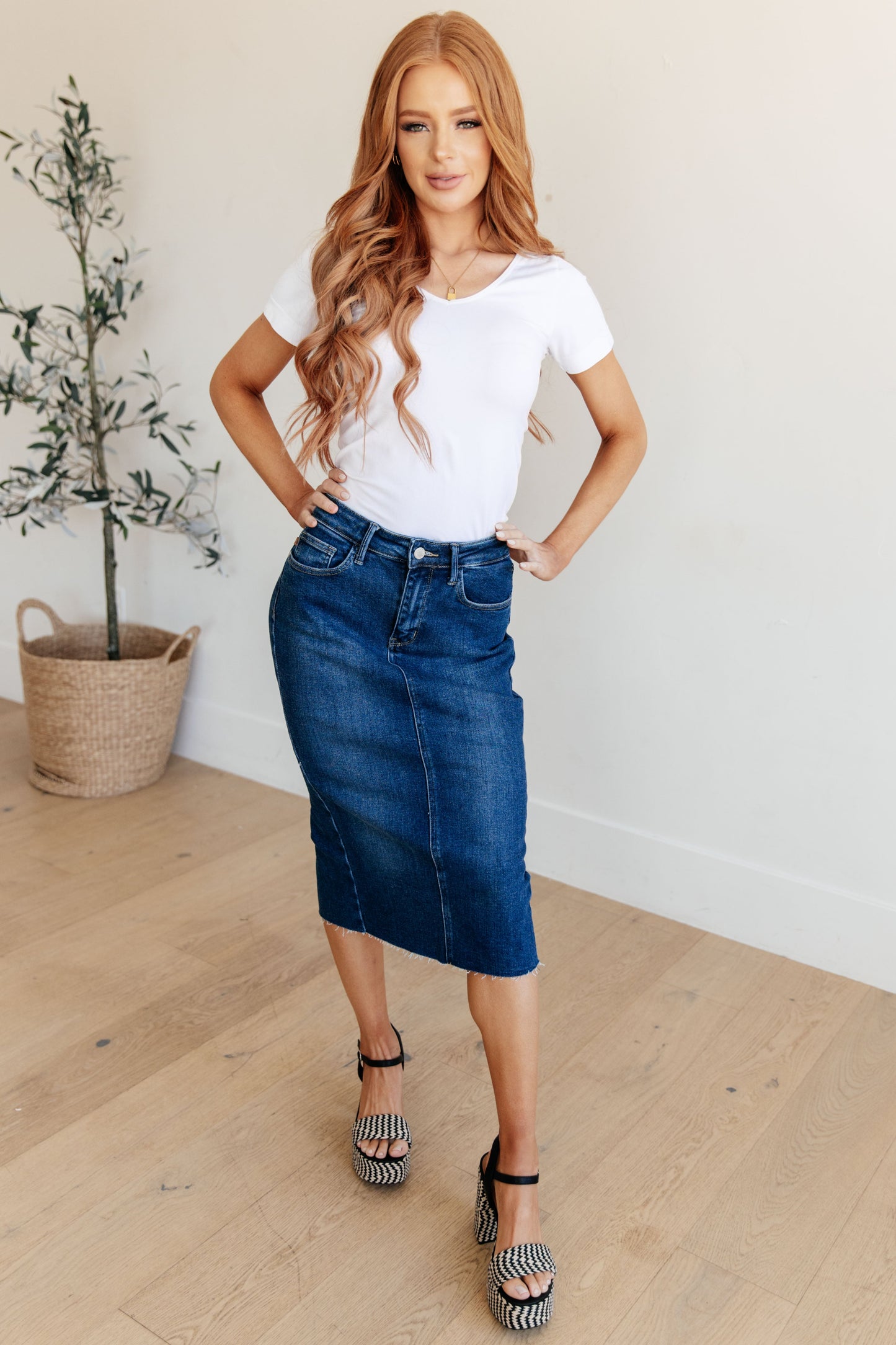 High Rise Denim Midi Skirt - Judy Blue