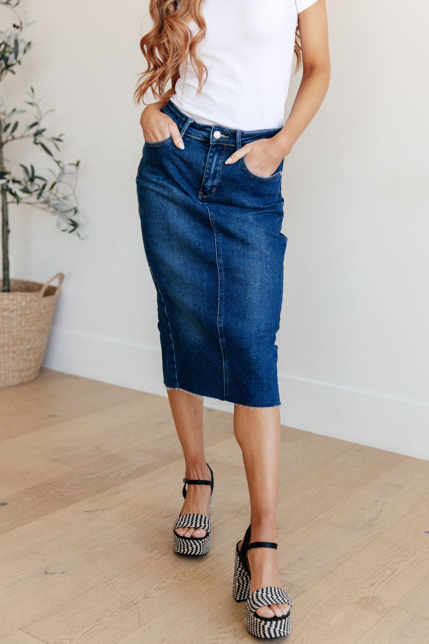 High Rise Denim Midi Skirt - Judy Blue