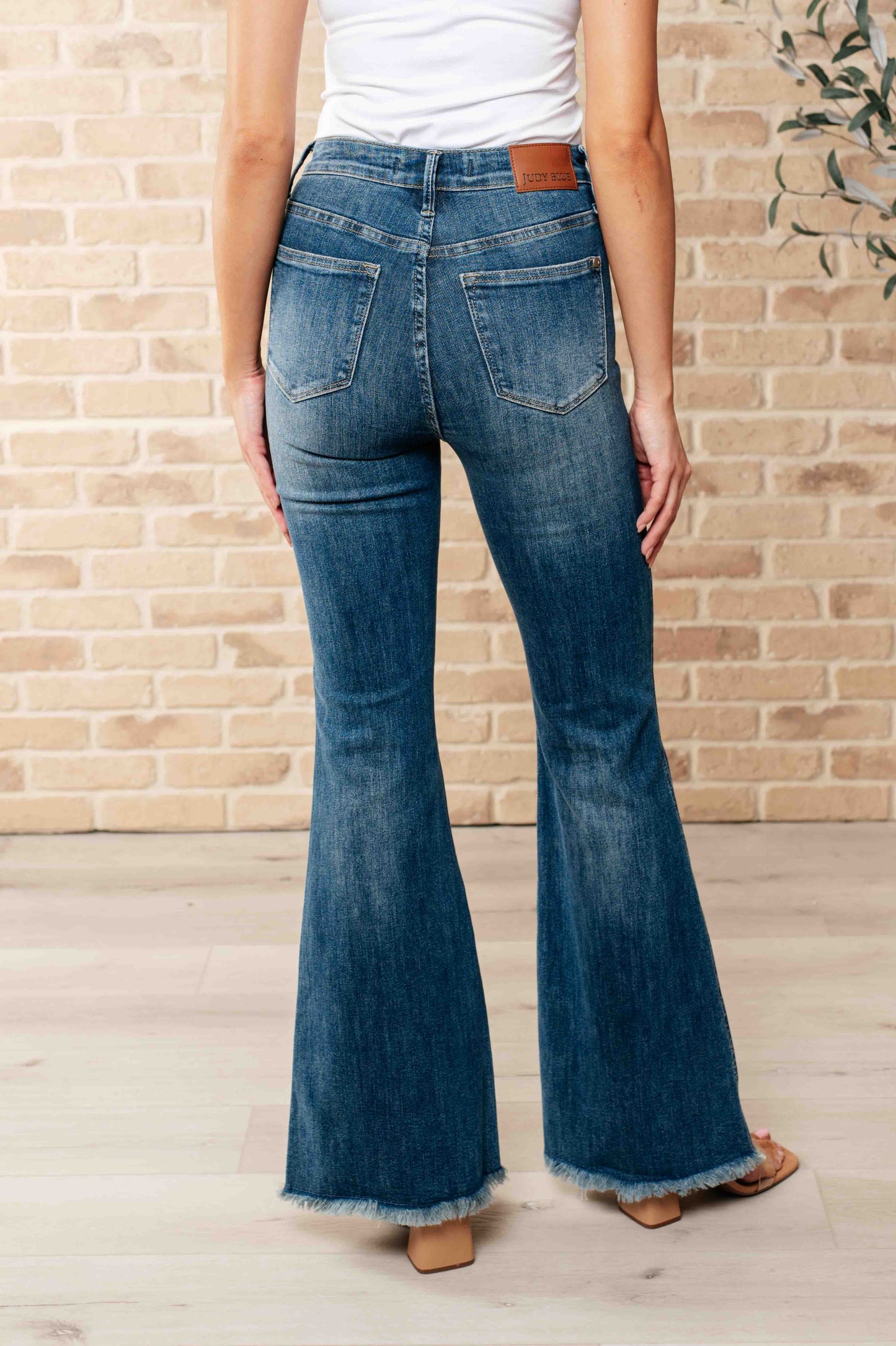 High Rise Tummy Control Frayed Hem Flare Jeans - Judy Blue