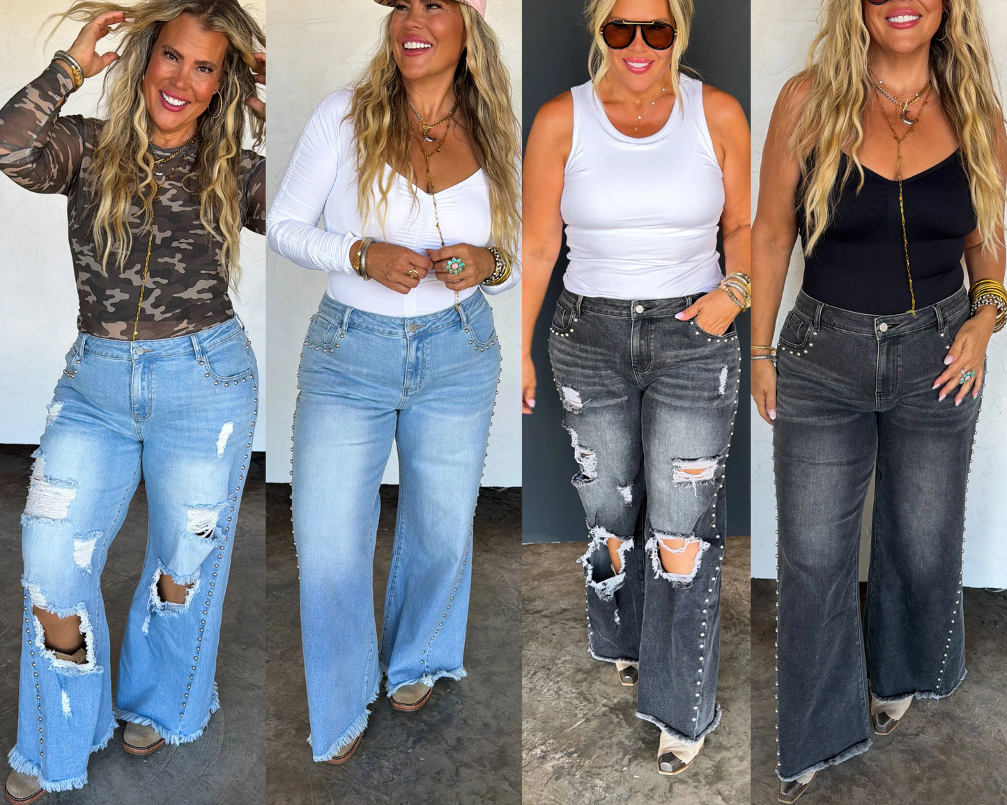 PREORDER: // OFF THE GRID STUDDED JEANS-Distressed and Classic // eta November