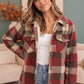 Cozy Plaid Sherpa Lined Shacket in Khaki Red