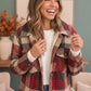 Cozy Plaid Sherpa Lined Shacket in Khaki Red