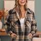 Cozy Plaid Sherpa Lined Shacket in Khaki Black