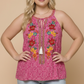 Boho Blooms Embroidered Halter Top in Fuchsia
