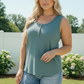 Waffle Knit Henley Tank in Dusty Teal