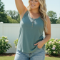 Waffle Knit Henley Tank in Dusty Teal