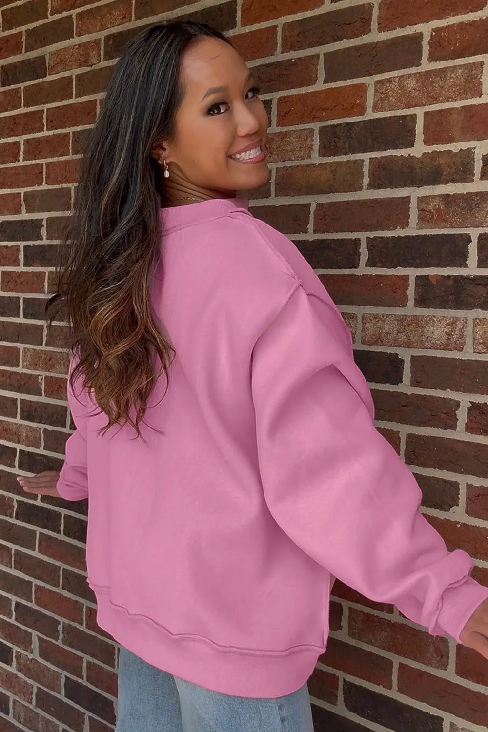 SHIPS FREE TODAY // WWJD Mixed Pattern Embroidered Mock Neck Sweatshirt - Pink OR Brown