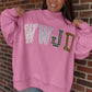 SHIPS FREE TODAY // WWJD Mixed Pattern Embroidered Mock Neck Sweatshirt - Pink OR Brown