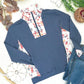 Rowan Zip Pullover - Slate Blue and Autumn Watercolor