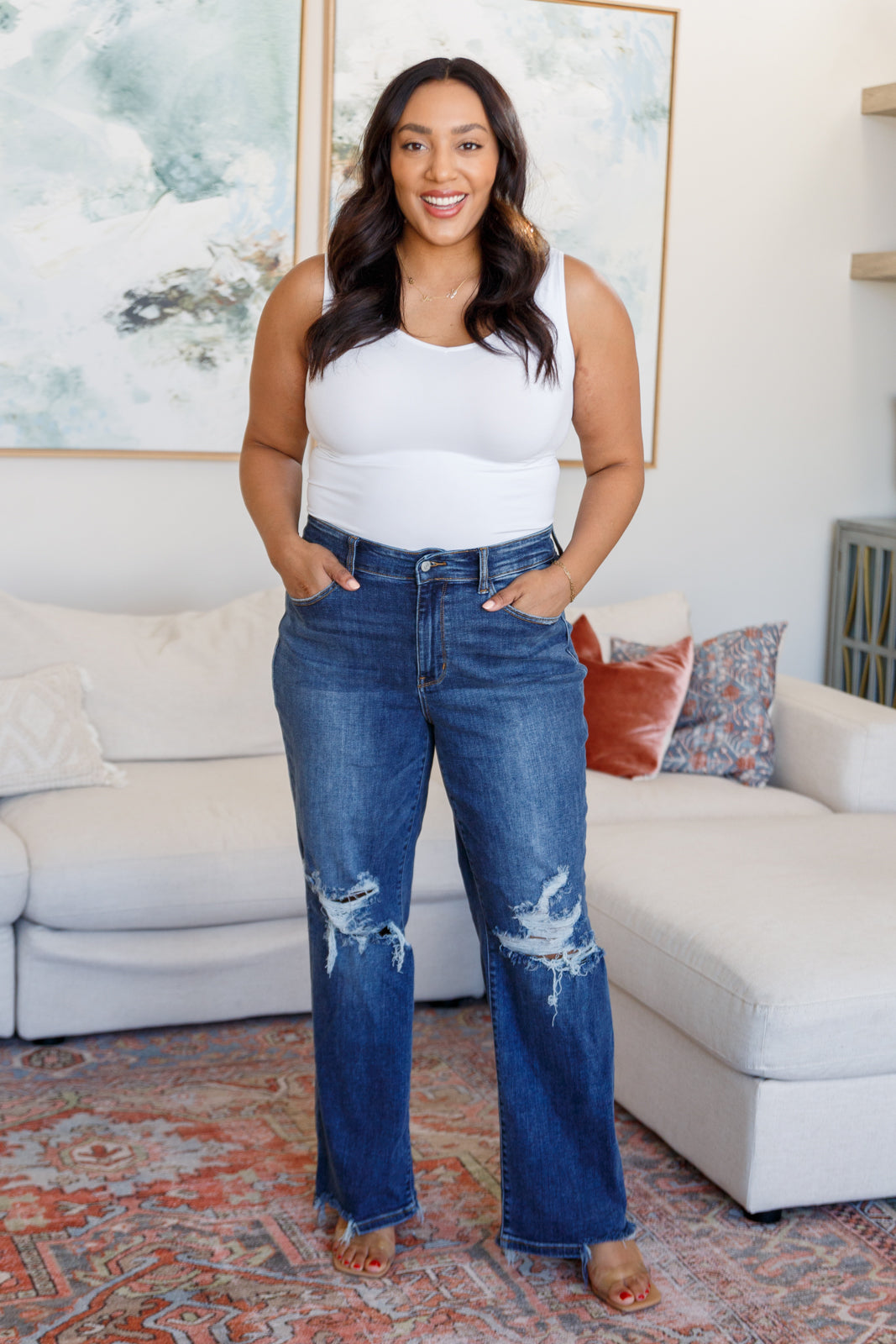 Rose High Rise 90's Straight Jeans in Dark Wash - Judy Blue